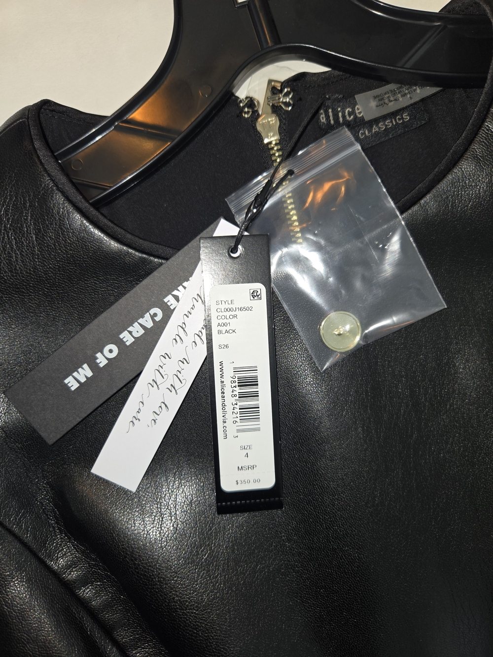 NWT Alice + Olivia Black Faux Leather A-Line Mini Dress Womens Size 4 - Picture 10 of 13